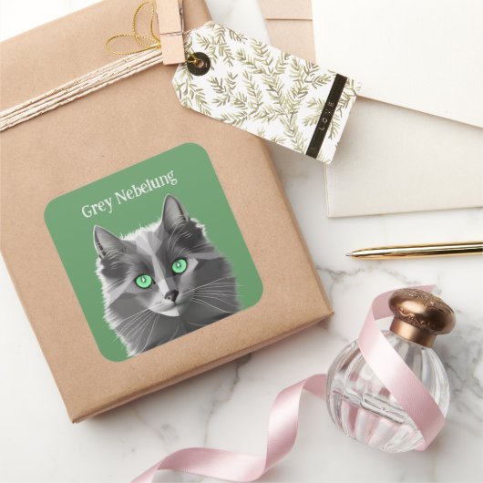 Graue Nebelung Katze mit benutzerdefinierten Worte Quadratischer Aufkleber (Schenken)