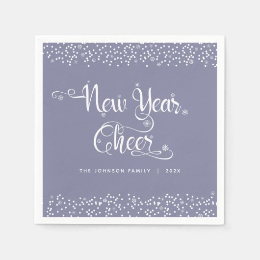 Graue Neujahrsschneeflocken mit Chic White Snowfla Serviette (Vorderseite)