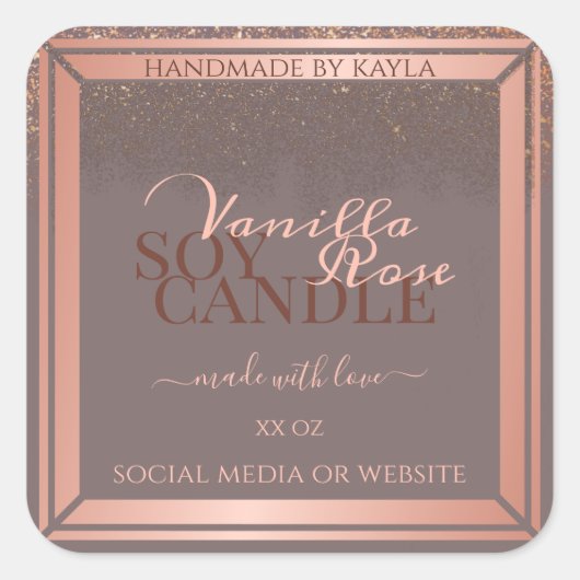 Graue Nobelverpackungsmarken Rose Gold Quadratischer Aufkleber (Vorderseite)