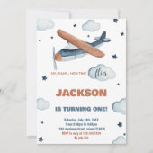 Graue Orange Airplane Einladung zum Geburtstag (Vorderseite)