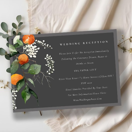 Graue Orange Blossom Botanische Hochzeitsempfehlun Begleitkarte