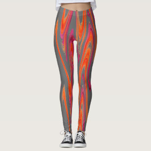 Graue Orange Pink Muster Handmade Yoga Pants Leggings