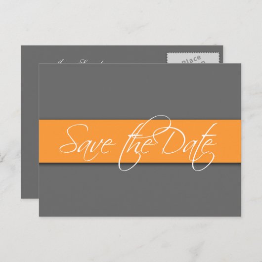 graue Orange Save the Date Postkarten Hochzeit (Vorne/Hinten)