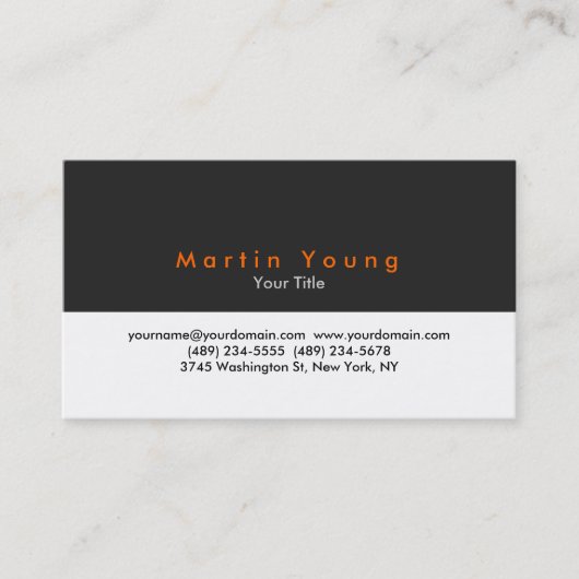 Graue Orange White Beruflich Business Card Visitenkarte (Vorderseite)