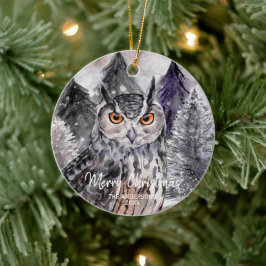 Graue Owl Wasserfarbe im Wald Weihnachtsschmuck