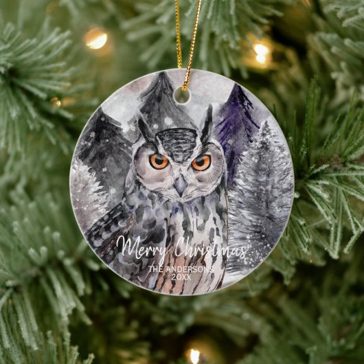 Graue Owl Wasserfarbe im Wald Weihnachtsschmuck (Baum)