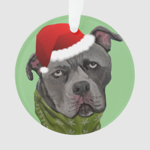 Graue Paint Pit Bull Weihnachtsmannmütze Ornament