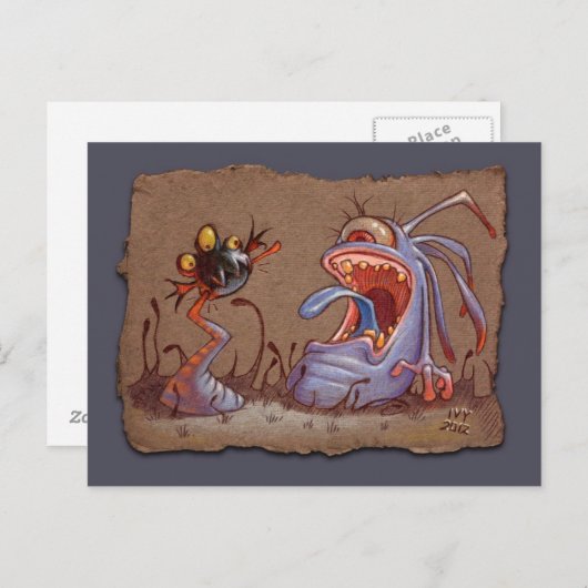 Graue Papierskizze: Schwanz Biter Postkarte (Vorne/Hinten)