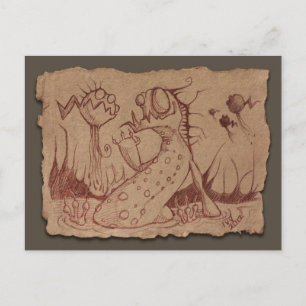 Graue Papierskizze: Sumpfling Postkarte