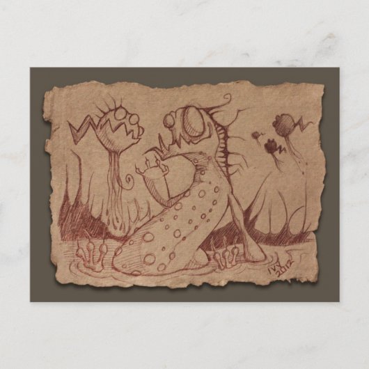 Graue Papierskizze: Sumpfling Postkarte (Vorderseite)