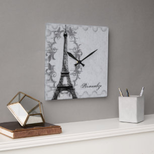 Graue Paris-Schmutz-Wanduhr Quadratische Wanduhr