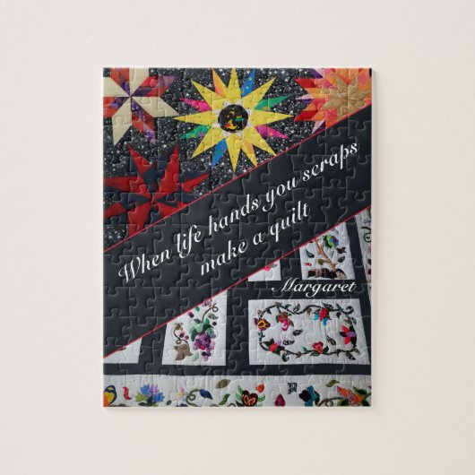 Graue Patchworkarbeit Mach Ein Quilt Zitat Puzzle (Vertikal)