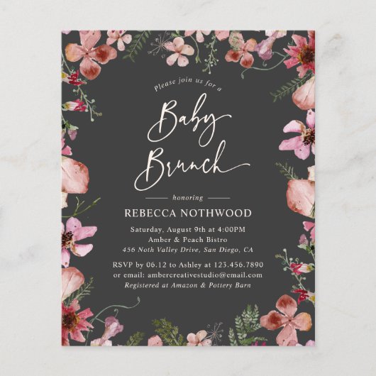 Graue Peach Baby Brunch Einladung (Vorderseite)