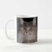 Graue Pelzkatze auf Kaffeetasse (Links)