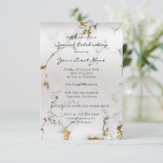 Graue Perlsilber-Marmor Minimal formale Einladung (Stehend Vorderseite)