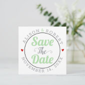 Graue Pfefferminztypografie Foto auf der Rückseite Save The Date (Stehend Vorderseite)