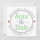 Graue Pfefferminztypografie Foto auf der Rückseite Save The Date (Vorderseite)