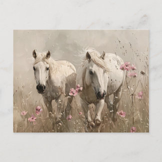 Graue Pferde Rosa Blume Ölgemälde Postkarte