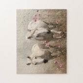 Graue Pferde Rosa Blume Ölgemälde Puzzle (Vertikal)