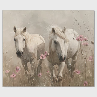 Graue Pferde Rosa Blume Ölmalerei Decoupage Geschenkpapier