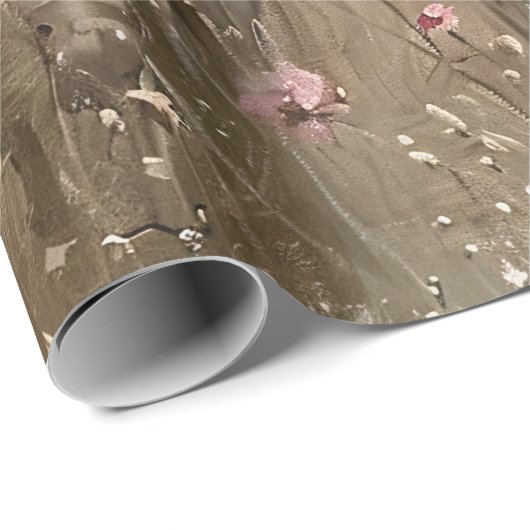 Graue Pferde Rosa Blume Ölmalerei Decoupage Geschenkpapier (Rolleneckpunkt)