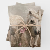Graue Pferde Rosa Blume Ölmalerei Decoupage Geschenkpapier Set (Beispiel)