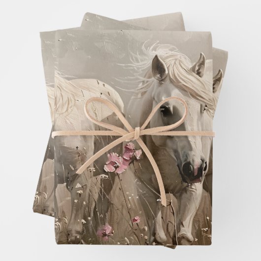 Graue Pferde Rosa Blume Ölmalerei Decoupage Geschenkpapier Set (Beispiel)