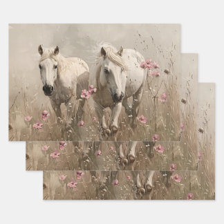 Graue Pferde Rosa Blume Ölmalerei Decoupage Geschenkpapier Set