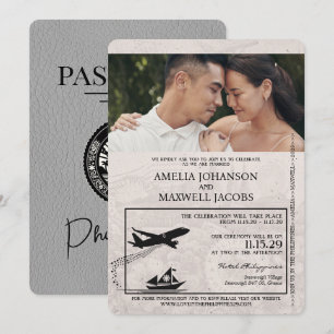 Graue philippinische Hochzeitseinladung im Reisepa Einladung
