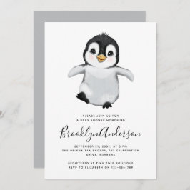 Graue Pinguin-Babydusche Einladung