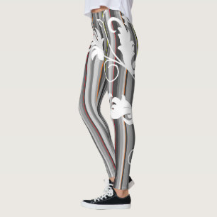 Graue Pinstripe mit weißem floralem Design Leggings