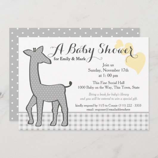 Graue Polka-dot Giraffe Kinderdusche Einladung (Vorne/Hinten)