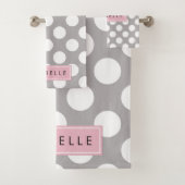 Graue Polka Dots, Polka Dot Pattern, Ihr Name Badhandtuch Set (Insitu)