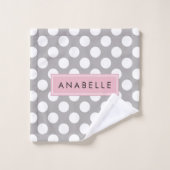 Graue Polka Dots, Polka Dot Pattern, Ihr Name Badhandtuch Set (Waschlappen)