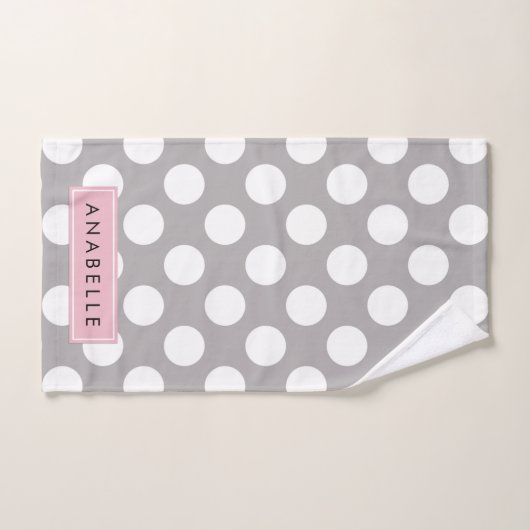 Graue Polka Dots, Polka Dot Pattern, Ihr Name Badhandtuch Set (Handtuch)