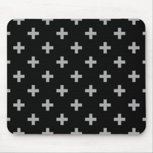 Graue Polka-Kreuze auf schwarz Mousepad