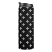 Graue Polka-Kreuze auf schwarz Thermosbecher (Nach rechts gedreht)