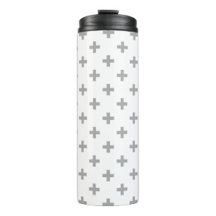 Graue Polka-Kreuze auf weiß Thermosbecher