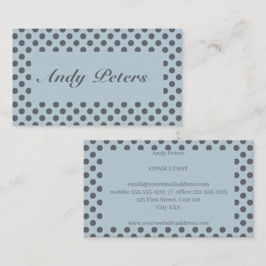 Graue Polka-Punkte auf blau Visitenkarte (Vorne/Hinten)