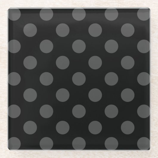 Graue Polka-Punkte auf schwarz Glasuntersetzer (Vorderseite)