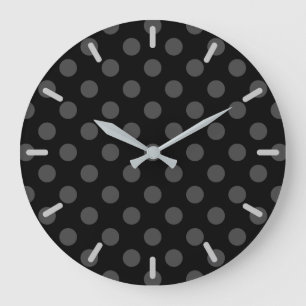 Graue Polka-Punkte auf schwarz Große Wanduhr