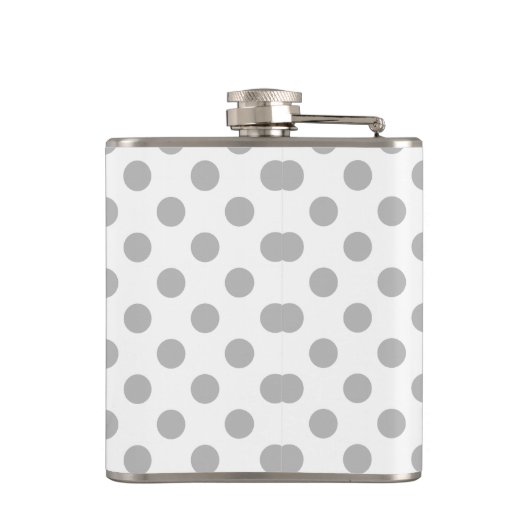 Graue Polka-Punkte auf weiß Flachmann (Rückseite)