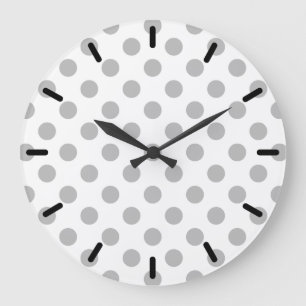 Graue Polka-Punkte auf weiß Große Wanduhr
