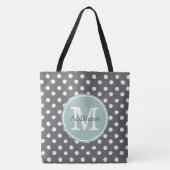 Graue Polka-Punkte, Minze Monogramm und Personalis Tasche (Vorderseite)