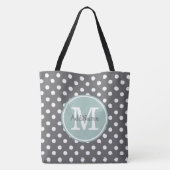 Graue Polka-Punkte, Minze Monogramm und Personalis Tasche (Rückseite)