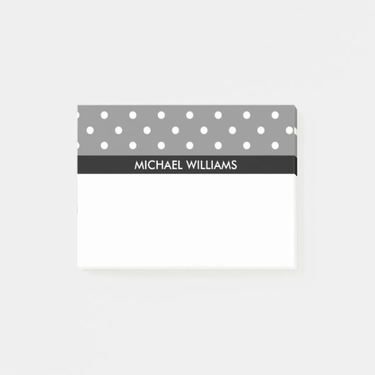 Graue Polka-Punkte mit schwarzen Streifen Post-it Klebezettel (Vorderseite)