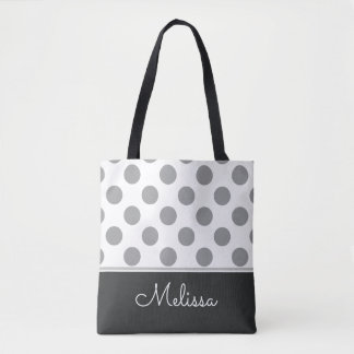 Graue Polka-Punkte| Personalisiert Tasche