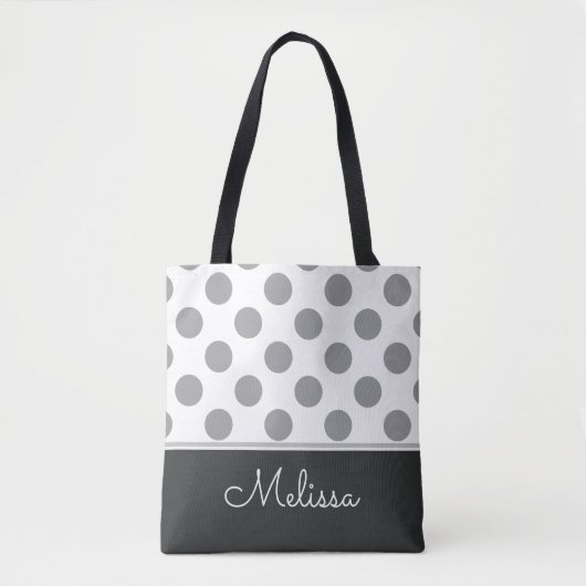 Graue Polka-Punkte| Personalisiert Tasche (Vorderseite)