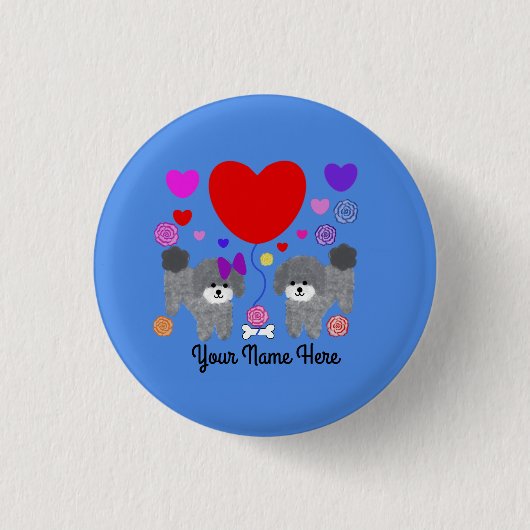 Graue Poodle Valentine #3 Button (Vorderseite)