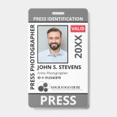 Graue Pressefoto- und Logopresse-ID-QR-Code Ausweis (Vorderseite)